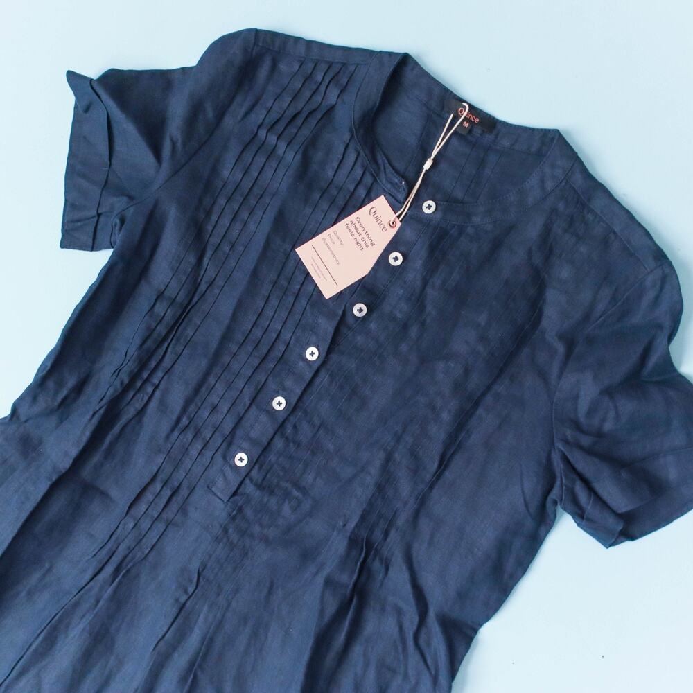 NWT Quince 100% European Linen Dress Womens Medium Short Sleeve Swing Casual - Picture 3 of 8